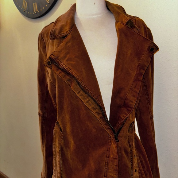 Anthropologie Everyday Moto Jacket Womens Medium Cognac Asymmetrical Zip Belt - Picture 5 of 6